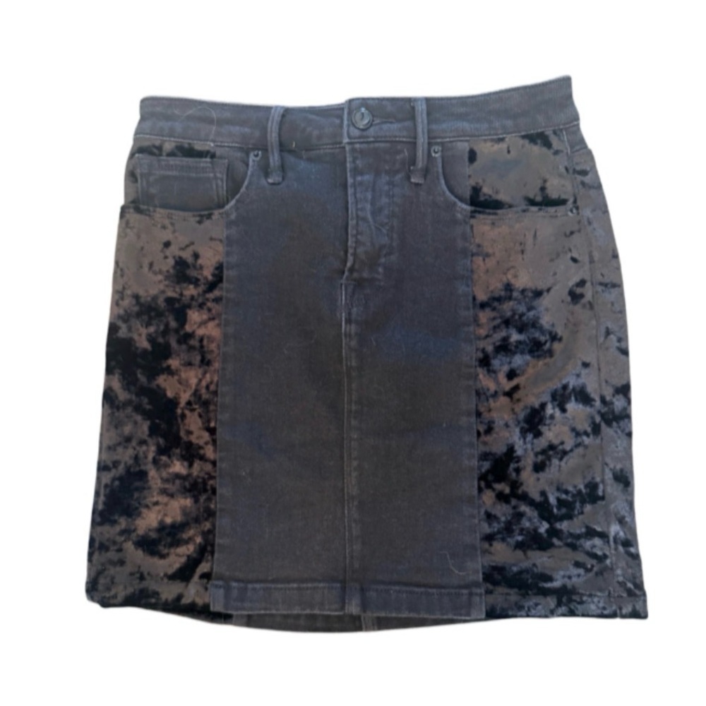 Good American Black Mini Skirt Size 2 Velvet and Denim - Picture 2 of 7
